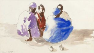 Pascal Fortunato de Souza (1928-2010) Arabs seated in the desert, signed, pen, ink and