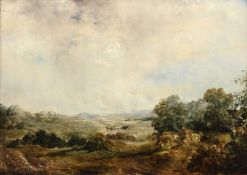 Thomas James Soper (1836-1890) Landscape with distant cart horses, signed, oil on panel, 24.5 x