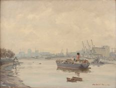 Hugh Boycott-Brown (1909-1990) Thames near Chelsea, 1955 signed and dated (lower right) oil on board