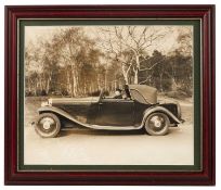 [Of Motoring Interest] A vintage black and white photograph printed with a Barker Foursome Cabriolet
