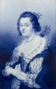 A Delft blue and white portrait plaque, depicting Helena Fourment, second wife of the artist Peter