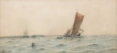Richmond W. Markes (act.1890-1920) Sailing vessels at sea, signed with initials, watercolour, 15 x