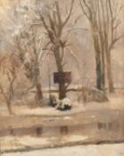 Katherine Wigglesworth (b.1901) Loudwater House in snow, the river Chess to the foreground, signed