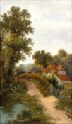 E. Cole (19th century) Landscape with cottage and stream, signed, oil on canvas, 49 x 28.5cm; and J.