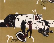 Keith Vaughan (1912-1977) for Edinburgh Weavers Fishermen, 1956 screenprinted cotton textile 43 x