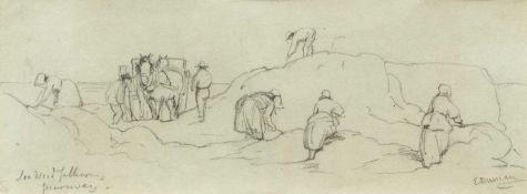 Edward Duncan (1803-1882) Seaweed gatherers, Guernsey, signed, inscribed with titled and having