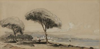 E * C * Maywell-Ingram 'Cannes', Feb 9 1872, inscribed with date, chalk and watercolour, 16.5 x 33.