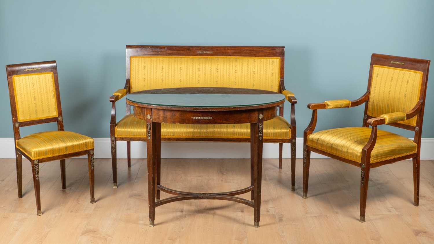 A French Empire mahogany suite of salon furniture