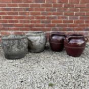 Two pairs of garden pots and a sundial