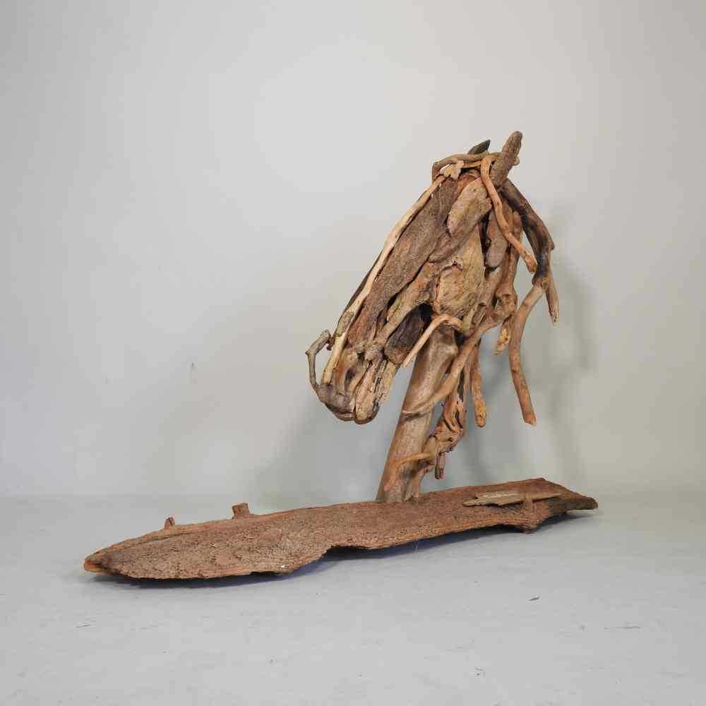 ARR Trudy Redfern, contemporary, head of a horse, life size driftwood sculpture, on a signed - Image 7 of 10