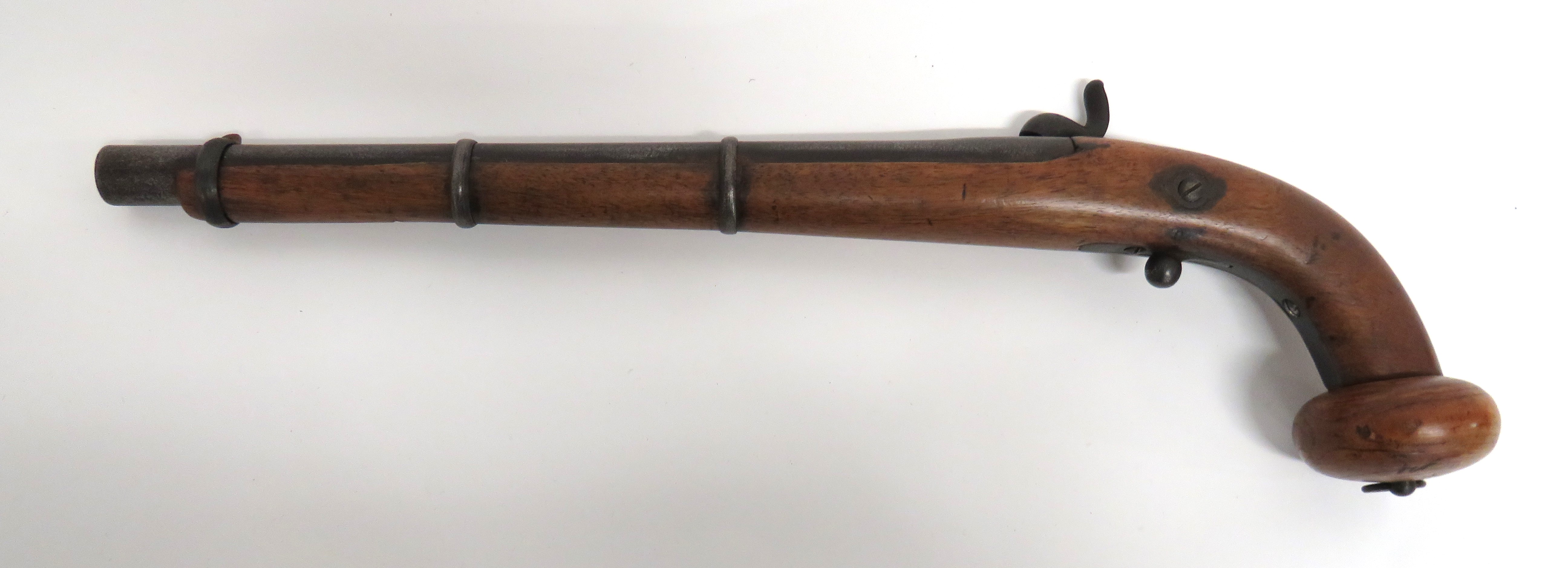 Mid 19th Century Balkans Pattern Percussion Pistol 18 bore, 12 1/2 inch, rifled barrel.  Back action - Image 3 of 3