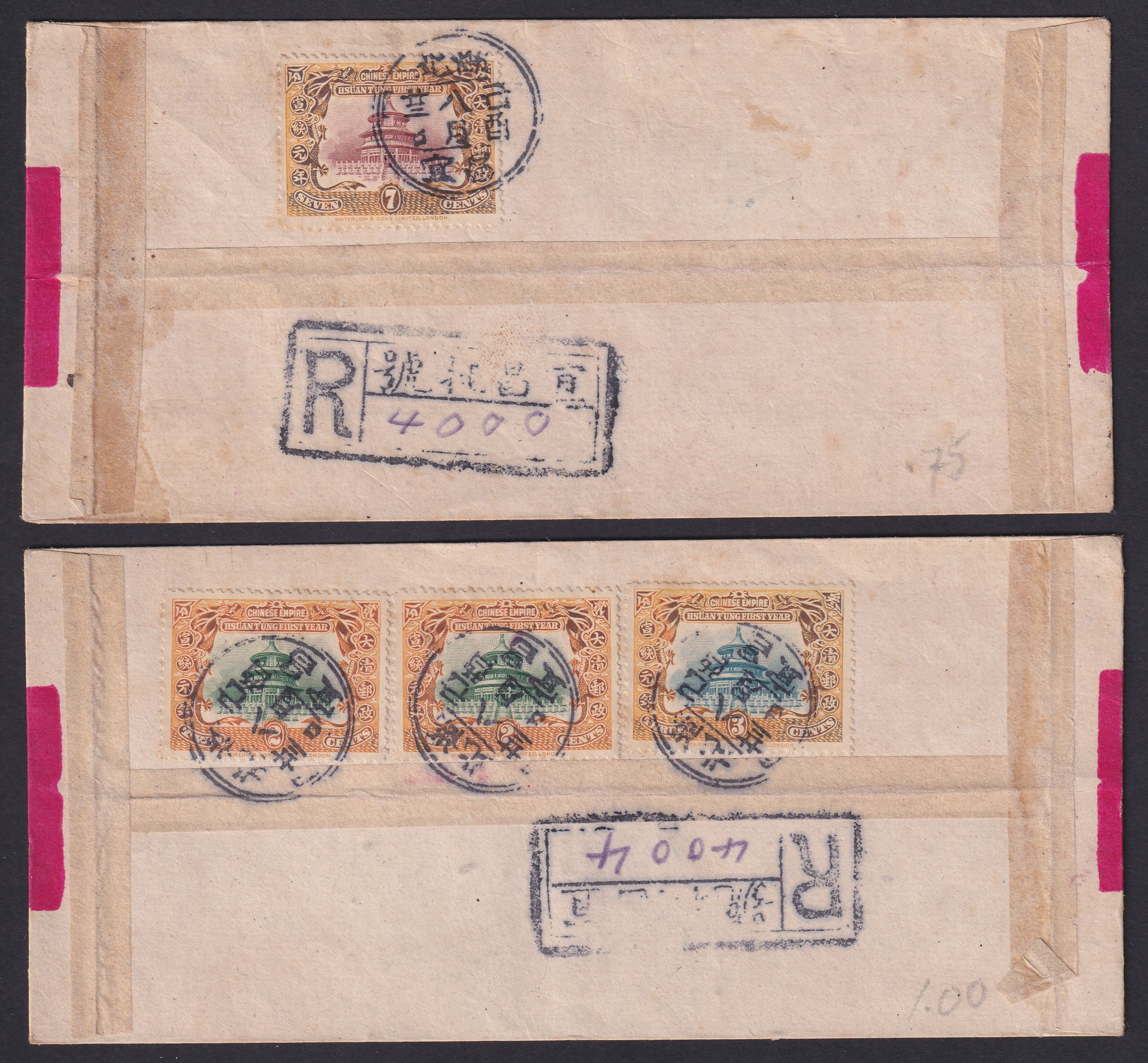 STAMPS CHINA 1909 Covers with Emperor Hsuan Tung 2c, 3c, and one with 7c