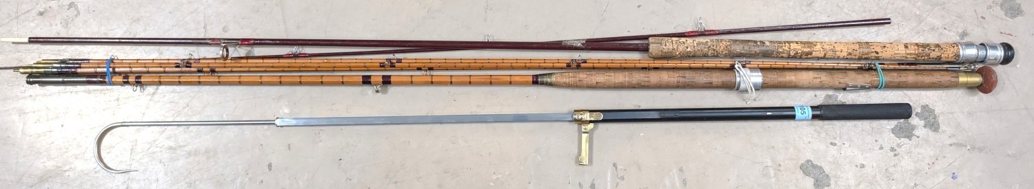 A Hardy Bros Fisherman's telescoping gaff and a four and two length split fishing poles. - Image 2 of 3