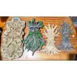 Four resin Green Man wall plaques, 31 - 42cm