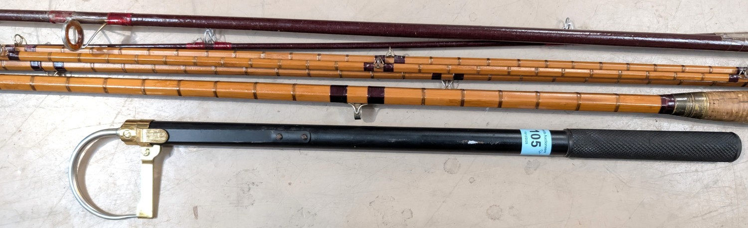 A Hardy Bros Fisherman's telescoping gaff and a four and two length split fishing poles. - Image 3 of 3