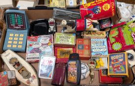 A collection of vintage tinplate toys, boat etc, other vintage toys, Harry Potter Chess sets, Star