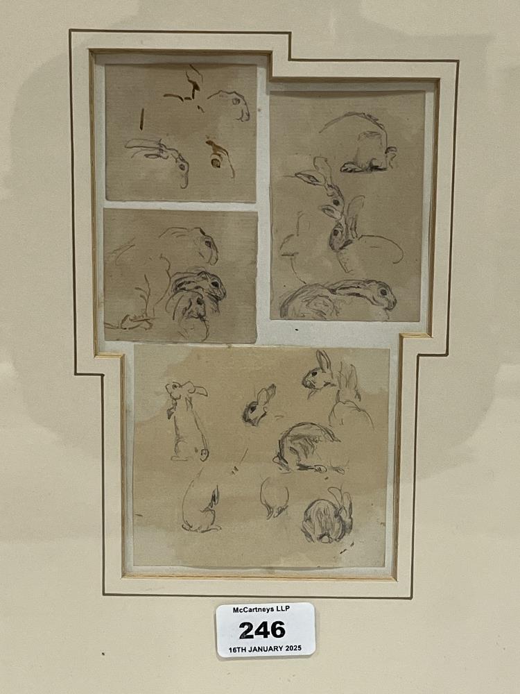 HELEN ALLIGHAM. BRITISH 1848-1926 Four small pencil sketches, mounted and framed. 3½" x 4" and