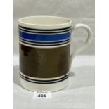 Mochaware quart tankard c1870, dendritic pattern brown, seven blue bands, sprigged imperial mark,