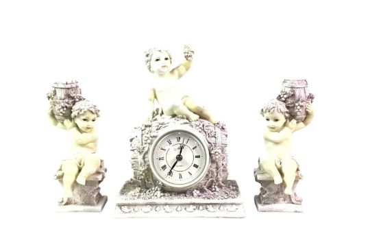 REPRODUCTION CLOCK GARNITURE, ALONG WITH FURTHER ITEMS - Image 1 of 4