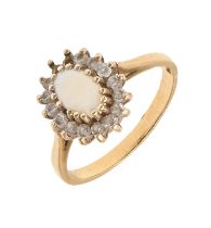 An opal and white stone ring,  in 9ct gold, 2.5g, size M Lacking two of the white stones