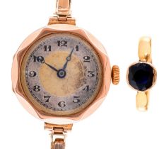 A 9ct gold lady's wristwatch,  25mm diam, London 1924, on expanding gold bracelet marked 9ct and a