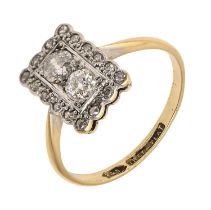 A diamond ring, with twin larger central old cut diamonds, gold hoop marked 18ct & PLAT, 3.3g,
