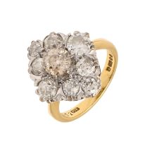 A diamond ring, with old cut diamonds arranged in lozenge cluster, originally part of a larger