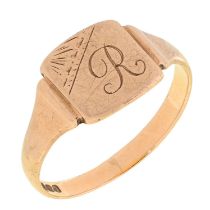 A 9ct gold signet ring, Birmingham 1956, 2.8g, size T Worn