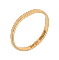 A gold wedding ring, indistinctly marked 18 GOLD, 1.1g, size H Worn