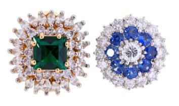 A sapphire and diamond ring,  gold marked 18ct, 6.8g, size I, another,  (2)