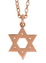 A gold Star of David pendant, 30mm h, marked 9ct, on gold chain marked 9g, 18.3g Good condition