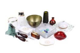 A collection of assorted mid-century glass, pottery items.