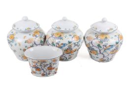 A set of three India Jane storage jars plus a matching oval bowl.