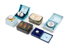 A collection of six assorted patch or trinket boxes.