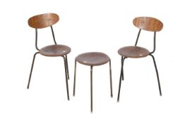 Three mid-century dot chairs and stool in the style of Arne Jacobsen.