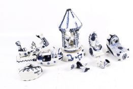 A collection of eight circa 1960s Wilfred Gibson blue and white studio pottery items.