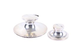 Two 20th century weighted silver inkwells.