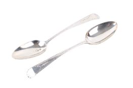A pair of George III silver spoons. Maker Francis Parsons & Stephen Crees, Exeter 1797, 95.