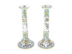 Pair of Italian hand painted pottery candlesticks (AF).