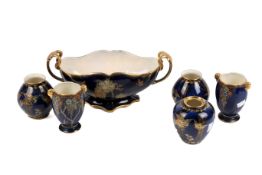 Six pieces of Fielding's Crown Devon lustre ware.