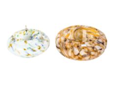 Two Art Deco style marbled glass 'fly catcher' ceiling lights. Max.