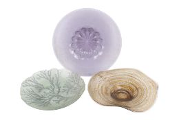 A group of three large assorted late 20th century glass dishes. Max.