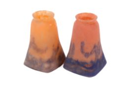 Two Muller Frères, Luneville mottled glass light shades, signed.