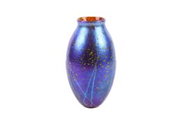 A late 20th Century iridescent finish studio glass vase. Signed Siddy Langley and dated to the base.