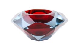 Mid-century Murano Sommerso faceted art glass ashtray.