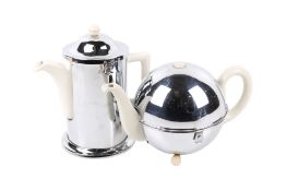 A mid-century tea and coffee pot with chromium plated insulated covers.