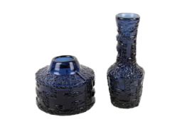 Two Swedish mid-century textured blue art glass vases.
