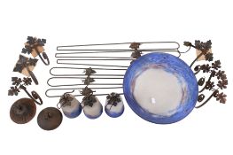 Art Deco ceiling pendant light with signed 'GV De Croismare' glass shades.