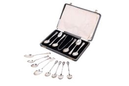 A set of six silver teaspoons and eight assorted teaspoons.