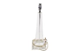 A 20th century glass table lamp base. Of pyramid form, mounted on a square base.